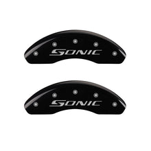 Load image into Gallery viewer, MGP Caliper Covers 14213FSNCBK Front Set of 2: Black finish, Silver Sonic