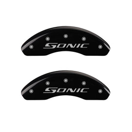 MGP Caliper Covers 14213FSNCBK Front Set of 2: Black finish, Silver Sonic