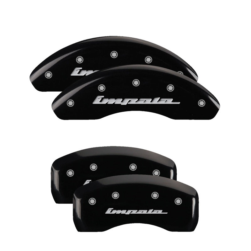 MGP Caliper Covers 14223SIMPBK Set of 4: Black finish, Silver Impala