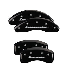 MGP Caliper Covers 14223SIMPBK Set of 4: Black finish, Silver Impala