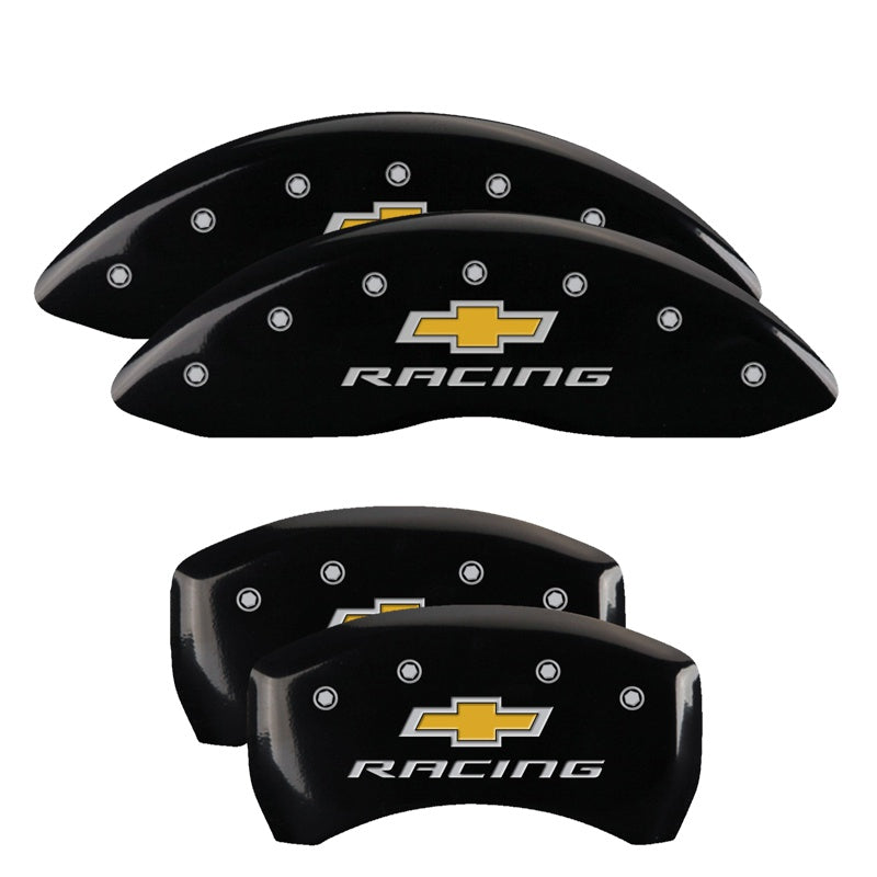MGP Caliper Covers 14231SBRCBK Set of 4: Black finish, Silver Chevy Racing