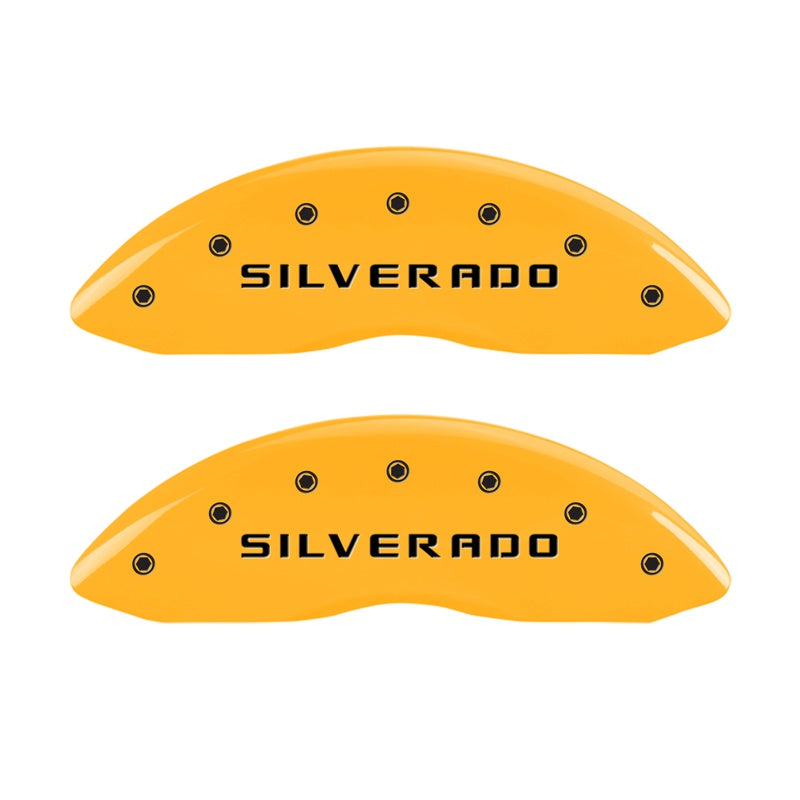 MGP Caliper Covers 14238FSILYL Front Set of 2: Yellow finish, Black Silverado