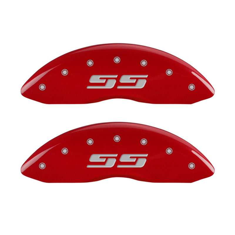 MGP Caliper Covers 14238FSS3RD Front Set of 2: Red finish, Silver SS (Silverado)