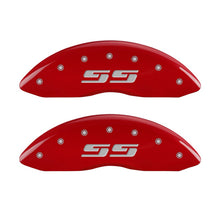 Load image into Gallery viewer, MGP Caliper Covers 14238FSS3RD Front Set of 2: Red finish, Silver SS (Silverado)