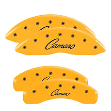 Load image into Gallery viewer, MGP Caliper Covers 14240SCCSYL Set of 4: Yellow finish, Black Camaro (Cursive)
