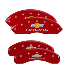 Load image into Gallery viewer, MGP Caliper Covers 14240SBRCRD Set of 4: Red finish, Silver Chevy Racing