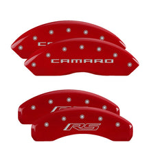 Load image into Gallery viewer, MGP Caliper Covers 14240SCR5RD Set of 4: Red finish, Silver Camaro / RS (Gen 5/6)