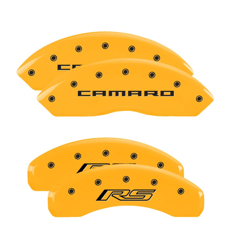 MGP Caliper Covers 14240SCR5YL Set of 4: Yellow finish, Black Camaro / RS (Gen 5/6)