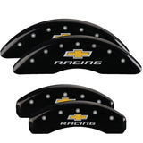 MGP Caliper Covers 14241SBRCBK Set of 4: Black finish, Silver Chevy Racing