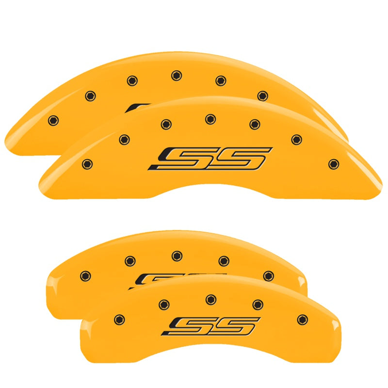 MGP Caliper Covers 14241SSS5YL Set of 4: Yellow finish, Black SS (Gen 5/6)