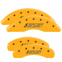 Load image into Gallery viewer, MGP Caliper Covers 14241SSS5YL Set of 4: Yellow finish, Black SS (Gen 5/6)