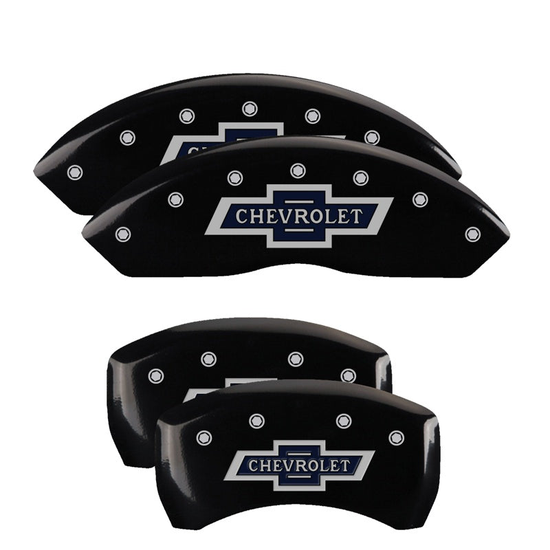 MGP Caliper Covers 14247SBANBK Set of 4: Black finish, Silver 100 Anniversary Chevrolet