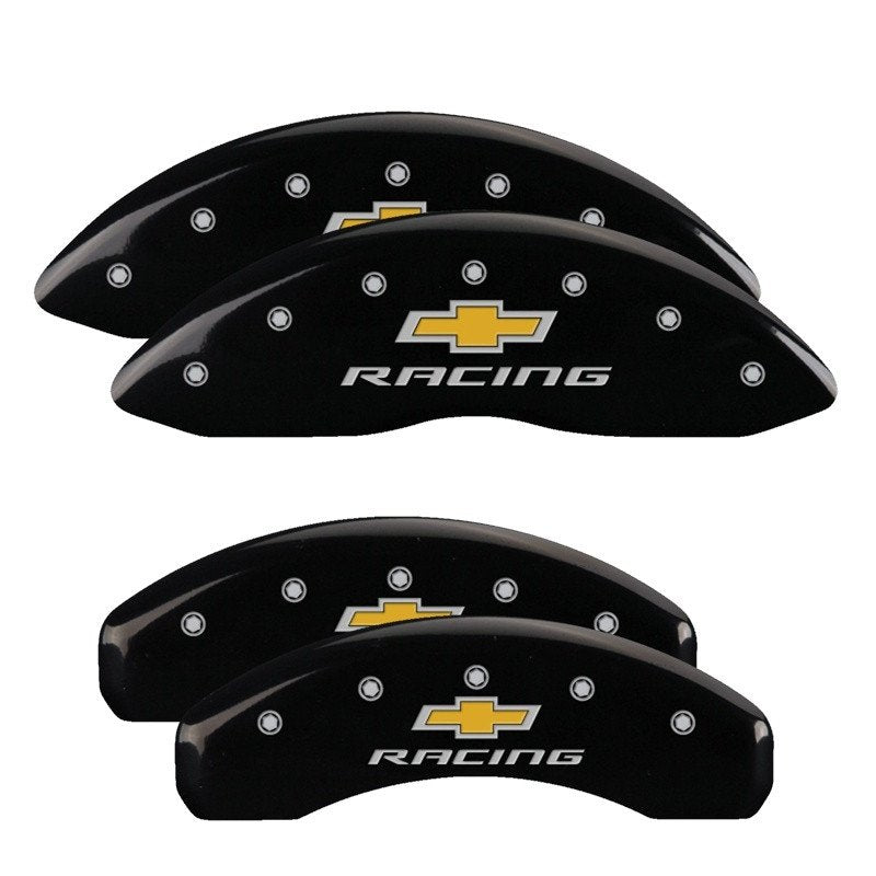 MGP Caliper Covers 14253SBRCBK Set of 4: Black finish, Silver Chevy Racing