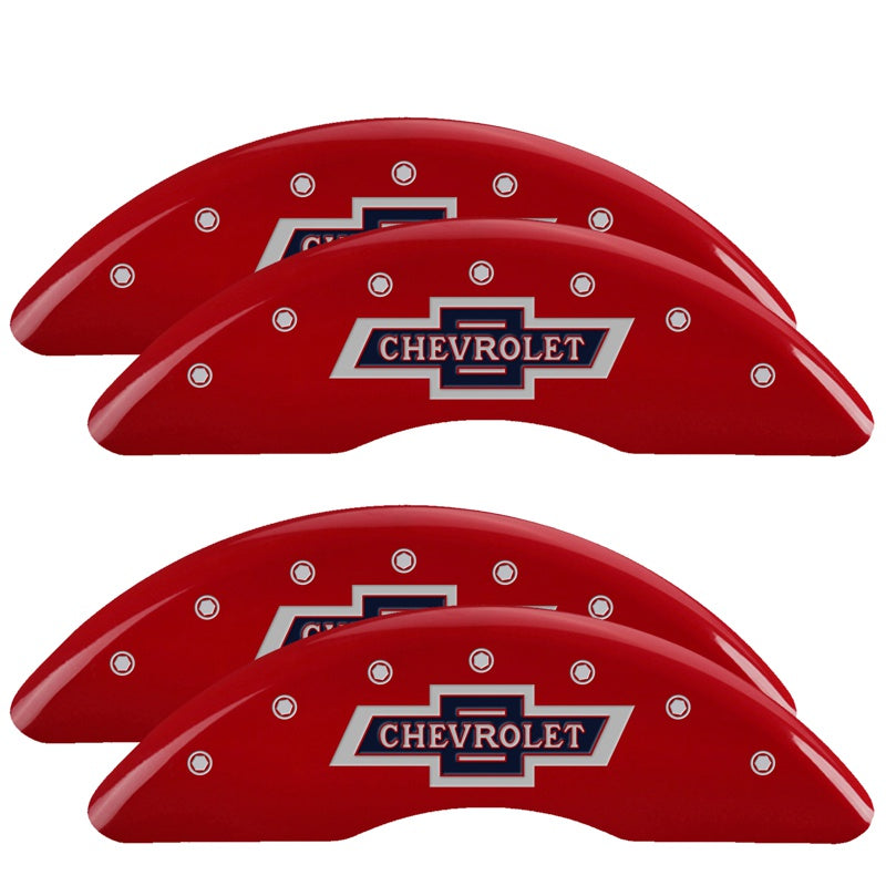 MGP Caliper Covers 14258SBANRD Set of 4: Red finish, Silver 100 Anniversary Chevrolet