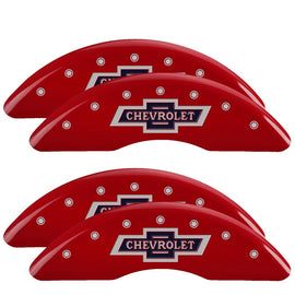 MGP Caliper Covers 14258SBANRD Set of 4: Red finish, Silver 100 Anniversary Chevrolet