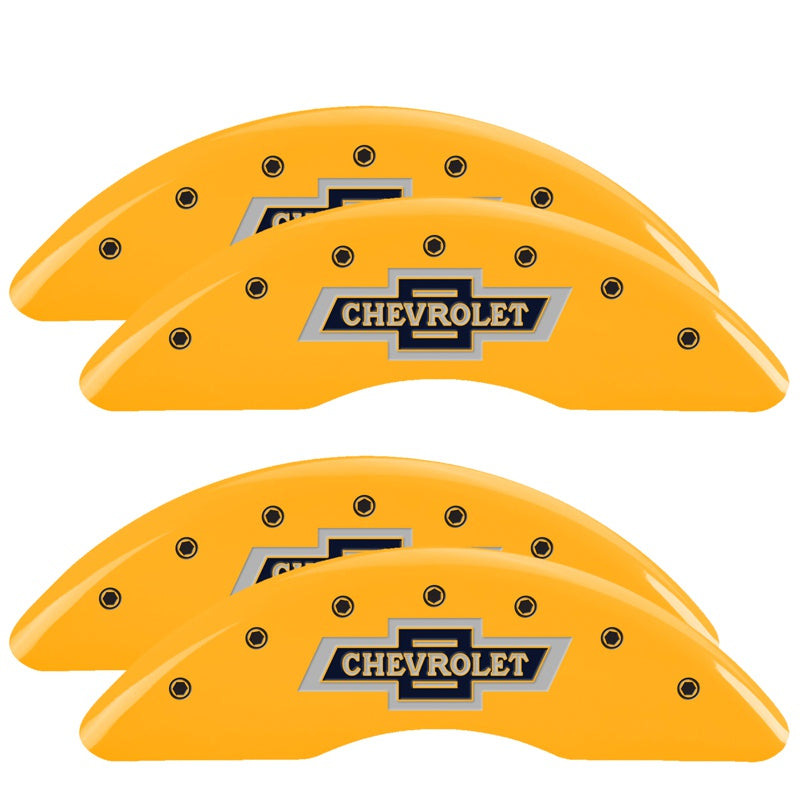 MGP Caliper Covers 14258SBANYL Set of 4: Yellow finish, Black 100 Anniversary Chevrolet