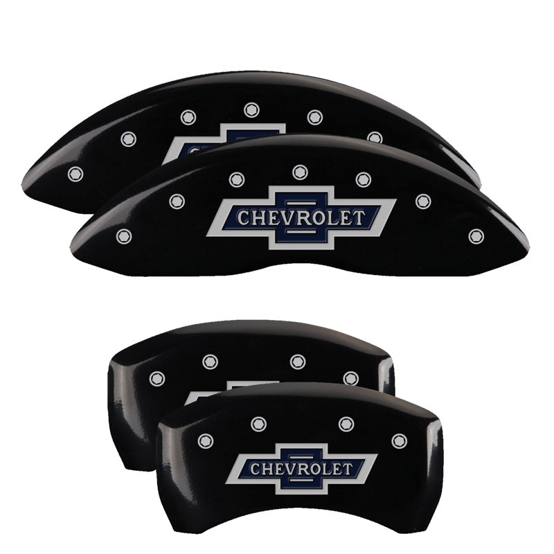 MGP Caliper Covers 14260SBANBK Set of 4: Black finish, Silver 100 Anniversary Chevrolet