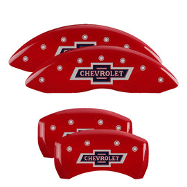MGP Caliper Covers 14260SBANRD Set of 4: Red finish, Silver 100 Anniversary Chevrolet