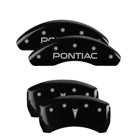 MGP Caliper Covers 18025SPONBK Set of 4: Black finish, Silver Pontiac / Arrow Logo