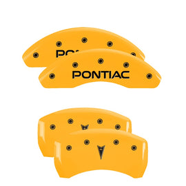 MGP Caliper Covers 18025SPONYL Set of 4: Yellow finish, Black Pontiac / Arrow Logo