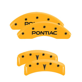 MGP Caliper Covers 18027SPONYL Set of 4: Yellow finish, Black Pontiac / Arrow Logo