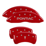 MGP Caliper Covers 18028SPONRD Set of 4: Red finish, Silver Pontiac / Arrow Logo