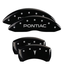 Load image into Gallery viewer, MGP Caliper Covers 18028SPONBK Set of 4: Black finish, Silver Pontiac / Arrow Logo