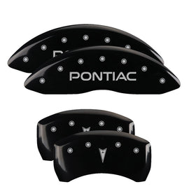 MGP Caliper Covers 18028SPONBK Set of 4: Black finish, Silver Pontiac / Arrow Logo