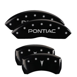 MGP Caliper Covers 18030SPONBK Set of 4: Black finish, Silver Pontiac / Arrow Logo