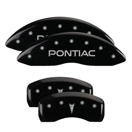 MGP Caliper Covers 18031SPONBK Set of 4: Black finish, Silver Pontiac / Arrow Logo