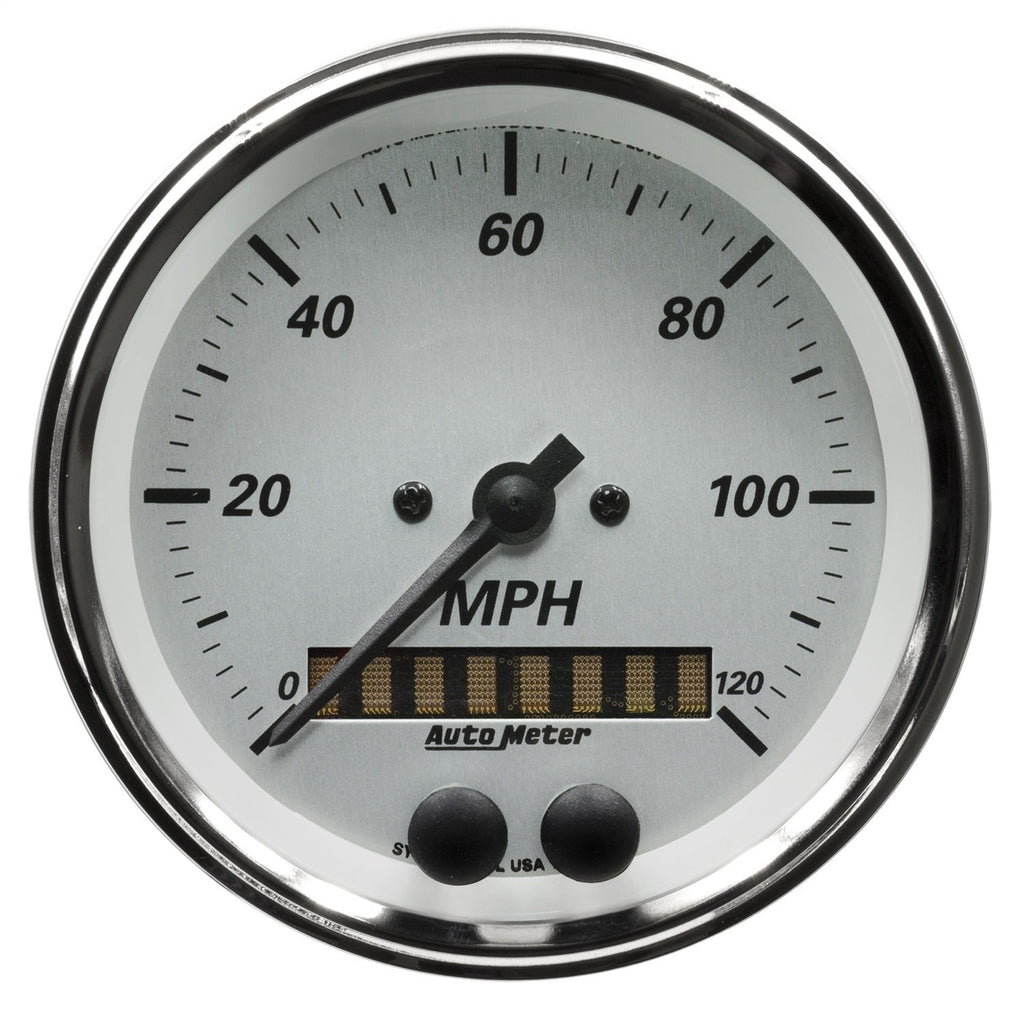 AutoMeter 1949 Traditional incandescent lighting illuminates around the perimeter of the dial