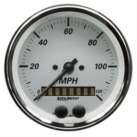 AutoMeter 1949 Traditional incandescent lighting illuminates around the perimeter of the dial
