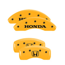 Load image into Gallery viewer, MGP Caliper Covers 20002SHOHYL Set of 4: Yellow finish, Black Honda / H Logo