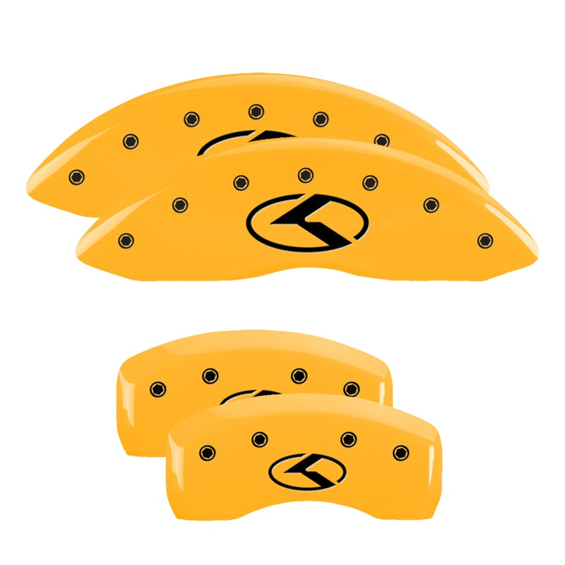 MGP Caliper Covers 21183SCRKYL Set of 4: Yellow finish, Black Kia Logo (Circle K)