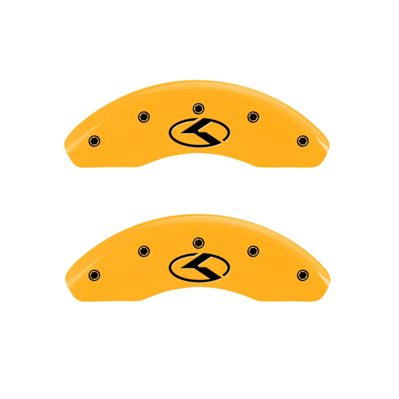 MGP Caliper Covers 21190FCRKYL Front Set of 2: Yellow finish, Black Kia Logo (Circle K)
