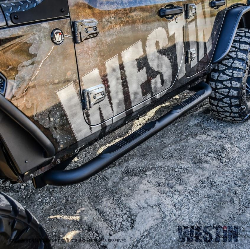 Westin 23-4155 E-Series 3 Round Nerf Step Bars; Black; Mount Kit Included; For Super Crew Cab;