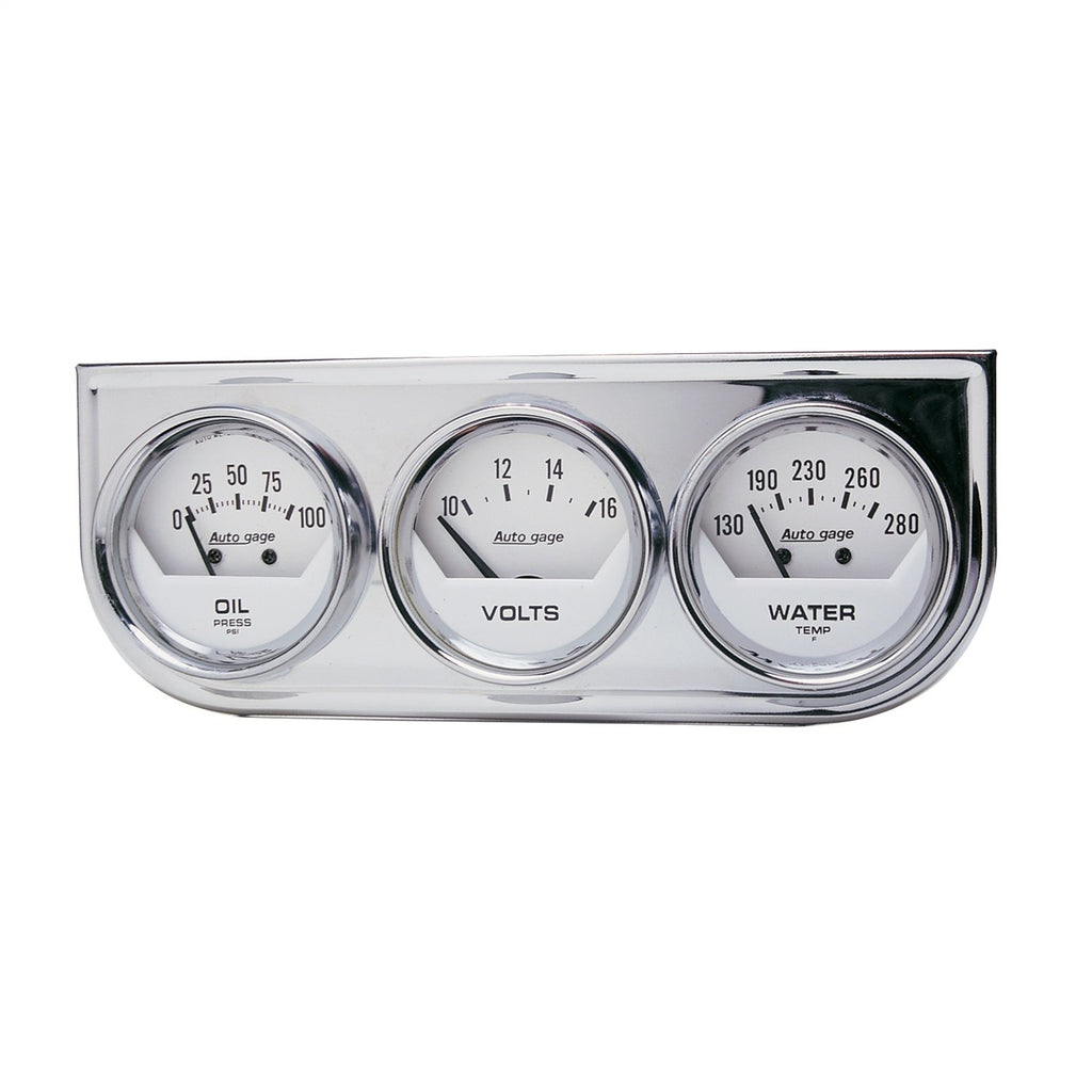 AutoMeter 2325 GAUGE CONSOLE,OILP/WTMP/VOLT,2",100PSI/280 Degrees F/16V,WHT DIAL,CHROME BZL,AG
