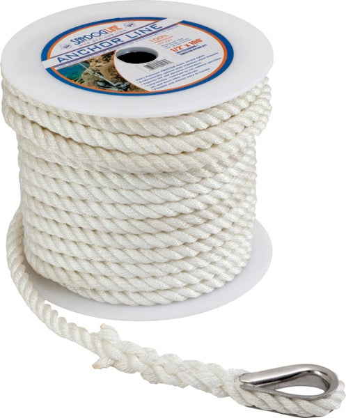 SEA DOG 301110100WH-1 TWISTED NYLON ANCHOR LINE 3/8'