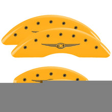 Load image into Gallery viewer, MGP Caliper Covers 32002SCW1YL Set of 4: Yellow finish, Black Chrysler Wing Style 1
