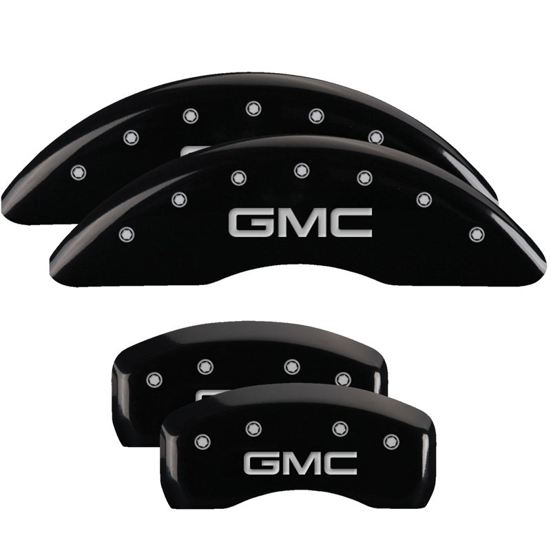 MGP Caliper Covers 34001SGMCBK Set of 4: Black finish, Silver GMC