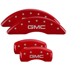 Load image into Gallery viewer, MGP Caliper Covers 34001SGMCRD Set of 4: Red finish, Silver GMC