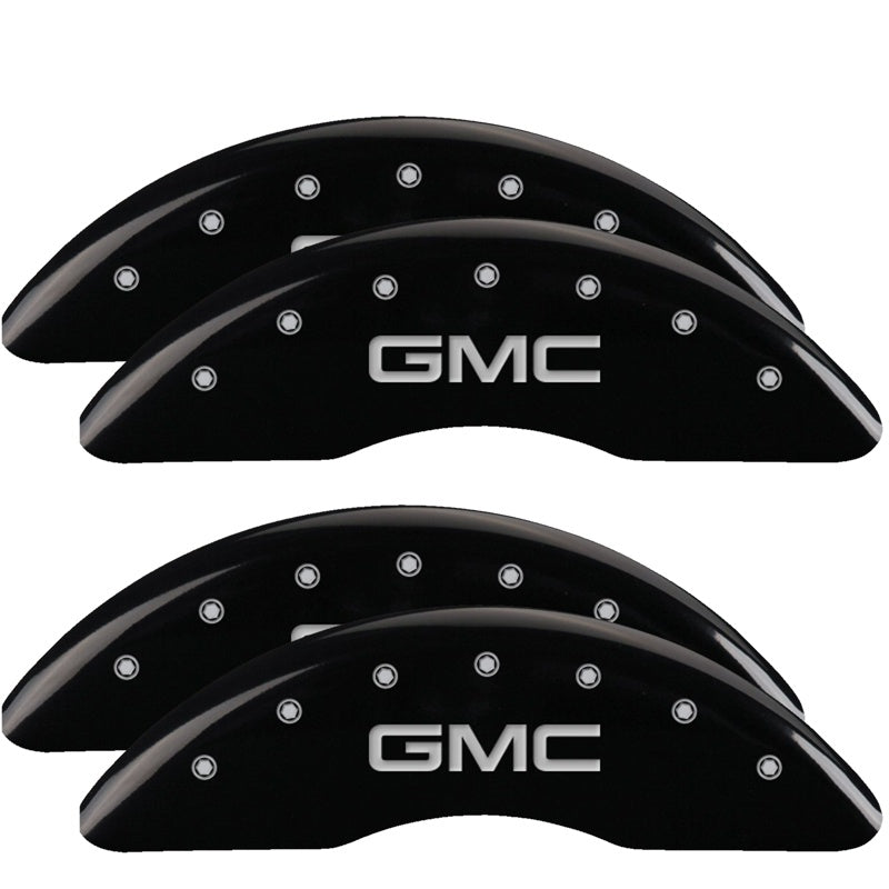 MGP Caliper Covers 34003SGMCBK Set of 4: Black finish, Silver GMC