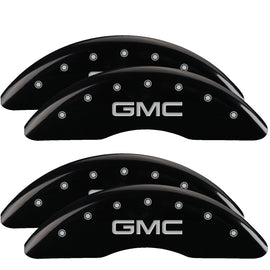 MGP Caliper Covers 34003SGMCBK Set of 4: Black finish, Silver GMC