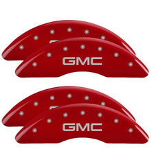 Load image into Gallery viewer, MGP Caliper Covers 34003SGMCRD Set of 4: Red finish, Silver GMC