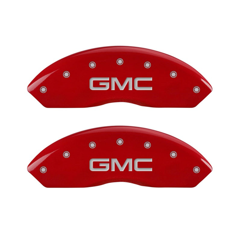 MGP Caliper Covers 34012FGMCRD Front Set of 2: Red finish, Silver GMC