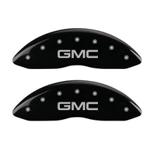Load image into Gallery viewer, MGP Caliper Covers 34207FGMCBK Front Set of 2: Black finish, Silver GMC