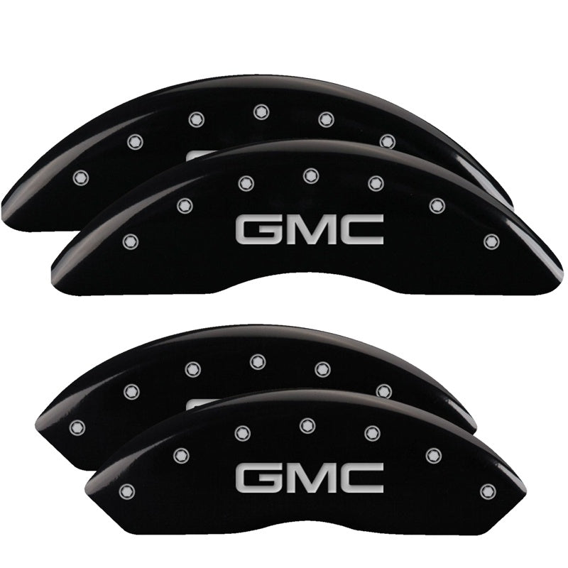 MGP Caliper Covers 34210SGMCBK Set of 4: Black finish, Silver GMC