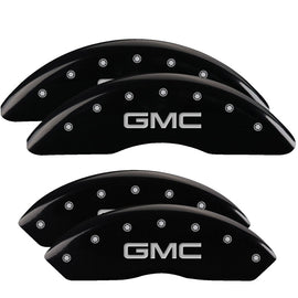MGP Caliper Covers 34210SGMCBK Set of 4: Black finish, Silver GMC