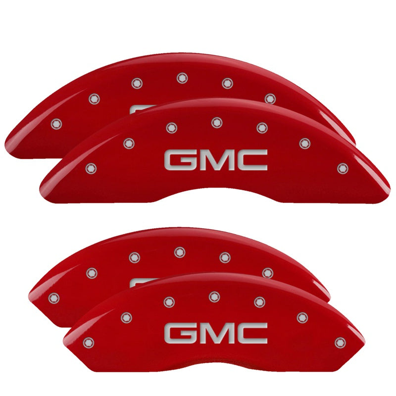 MGP Caliper Covers 34210SGMCRD Set of 4: Red finish, Silver GMC