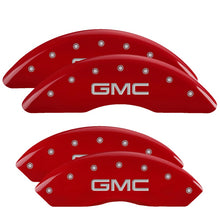 Load image into Gallery viewer, MGP Caliper Covers 34210SGMCRD Set of 4: Red finish, Silver GMC